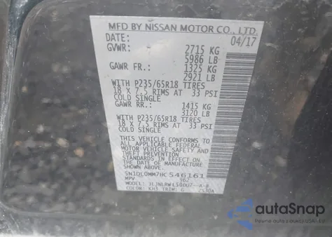 2017 Infiniti Qx60 z USA, uszkodzony, nr VIN 5N1DL0MM7HC546161